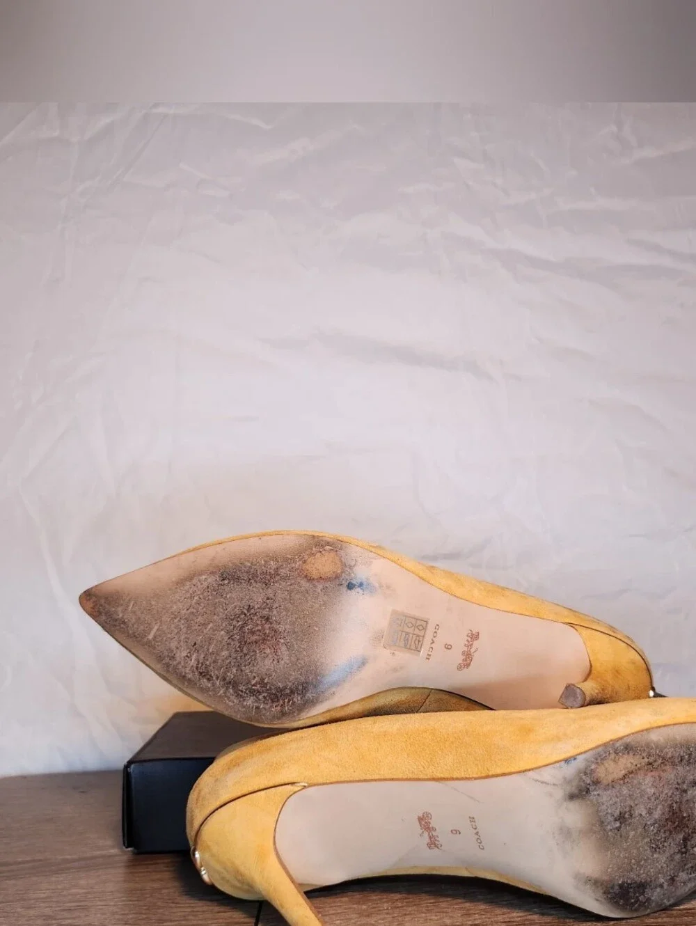 Coach Yellow Suede Pointed-Toe Heels